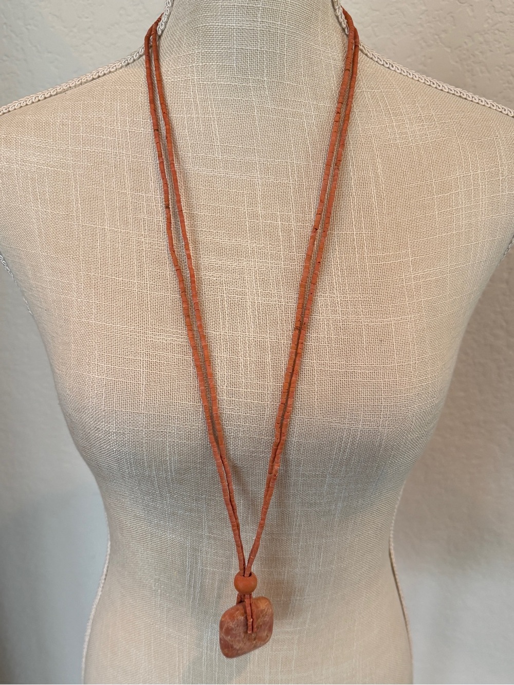 Handmade Heishi Bead Necklace with Etched Jasper Stone Pendant